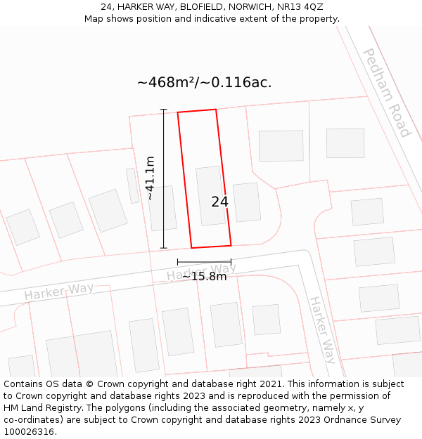 24, HARKER WAY, BLOFIELD, NORWICH, NR13 4QZ: Plot and title map