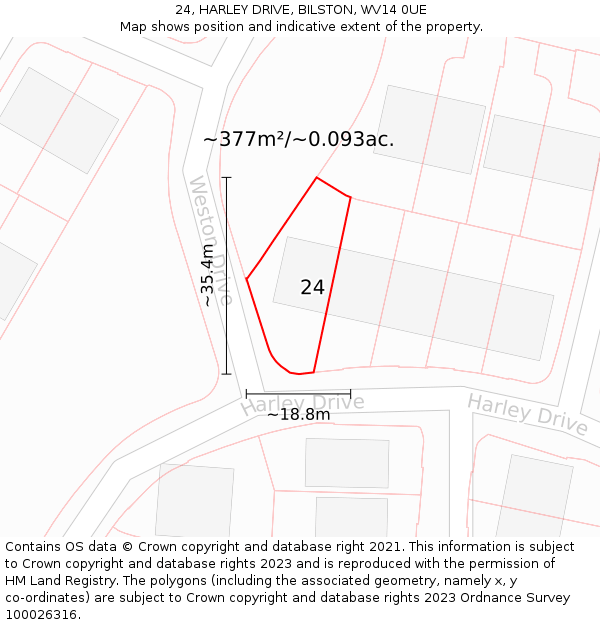 24, HARLEY DRIVE, BILSTON, WV14 0UE: Plot and title map