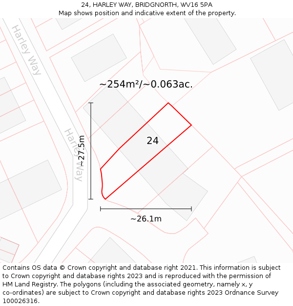 24, HARLEY WAY, BRIDGNORTH, WV16 5PA: Plot and title map