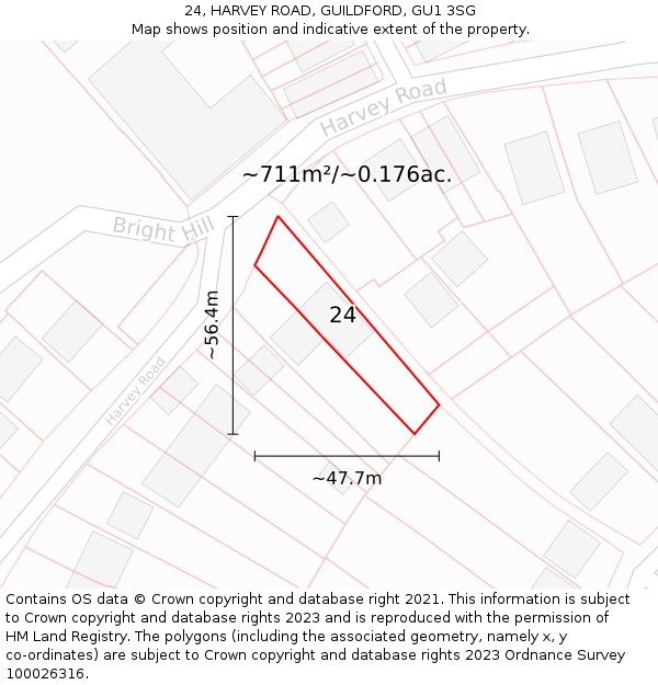 24, HARVEY ROAD, GUILDFORD, GU1 3SG: Plot and title map