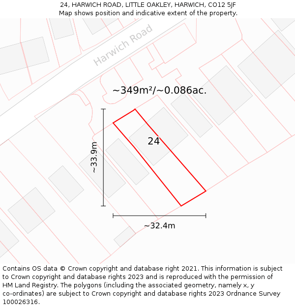 24, HARWICH ROAD, LITTLE OAKLEY, HARWICH, CO12 5JF: Plot and title map