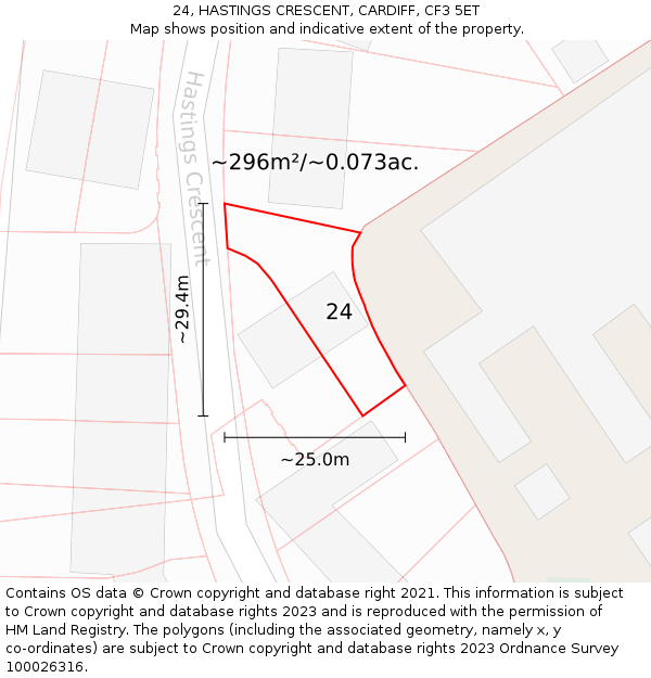 24, HASTINGS CRESCENT, CARDIFF, CF3 5ET: Plot and title map