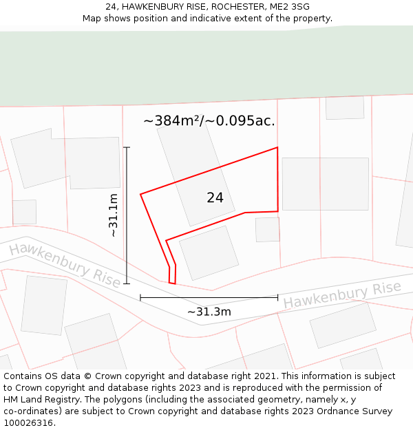 24, HAWKENBURY RISE, ROCHESTER, ME2 3SG: Plot and title map