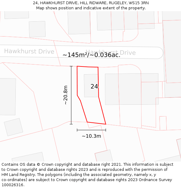 24, HAWKHURST DRIVE, HILL RIDWARE, RUGELEY, WS15 3RN: Plot and title map