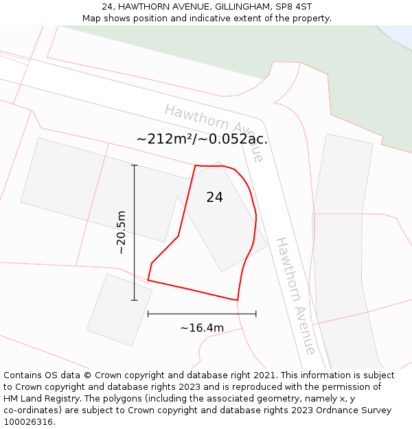 24, HAWTHORN AVENUE, GILLINGHAM, SP8 4ST: Plot and title map