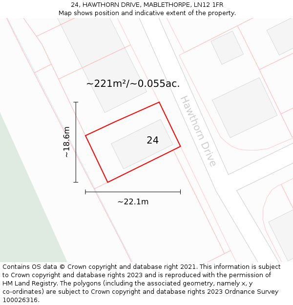 24, HAWTHORN DRIVE, MABLETHORPE, LN12 1FR: Plot and title map