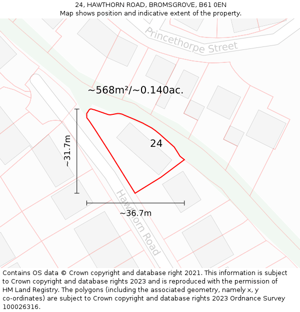 24, HAWTHORN ROAD, BROMSGROVE, B61 0EN: Plot and title map