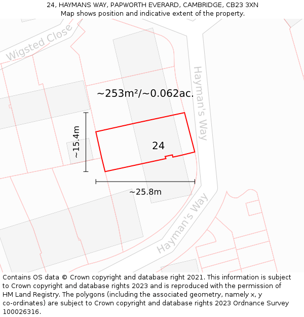 24, HAYMANS WAY, PAPWORTH EVERARD, CAMBRIDGE, CB23 3XN: Plot and title map