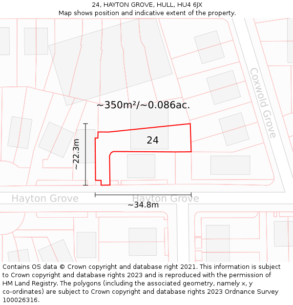 24, HAYTON GROVE, HULL, HU4 6JX: Plot and title map