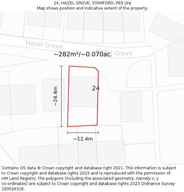 24, HAZEL GROVE, STAMFORD, PE9 2HJ: Plot and title map