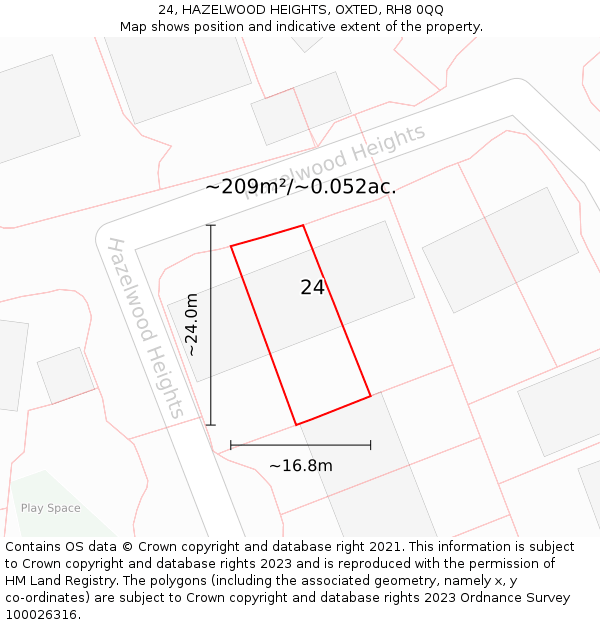 24, HAZELWOOD HEIGHTS, OXTED, RH8 0QQ: Plot and title map