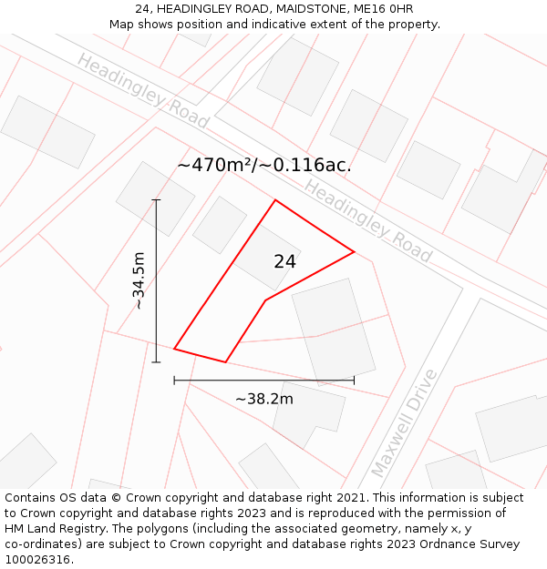 24, HEADINGLEY ROAD, MAIDSTONE, ME16 0HR: Plot and title map