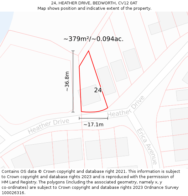 24, HEATHER DRIVE, BEDWORTH, CV12 0AT: Plot and title map