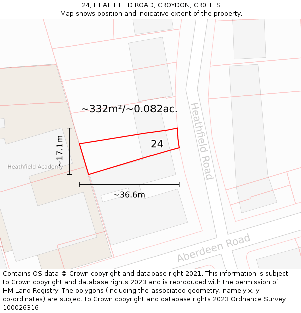 24, HEATHFIELD ROAD, CROYDON, CR0 1ES: Plot and title map