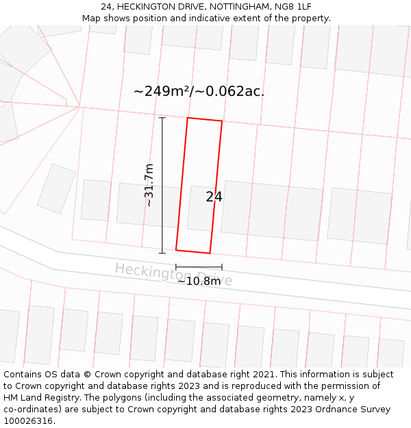 24, HECKINGTON DRIVE, NOTTINGHAM, NG8 1LF: Plot and title map