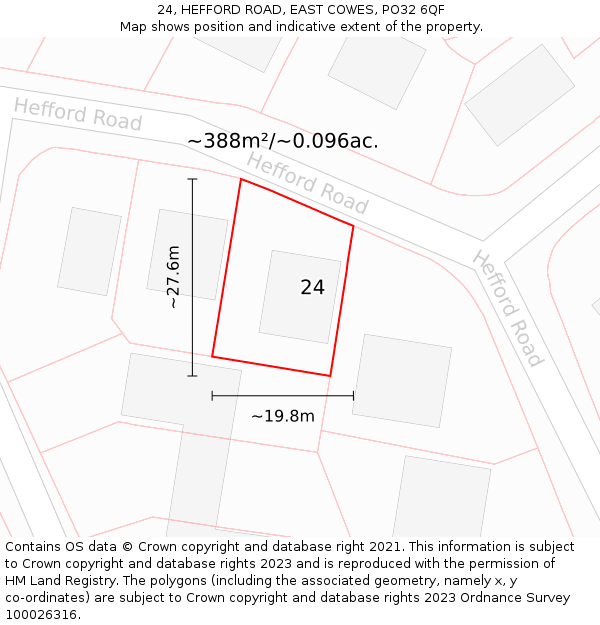 24, HEFFORD ROAD, EAST COWES, PO32 6QF: Plot and title map