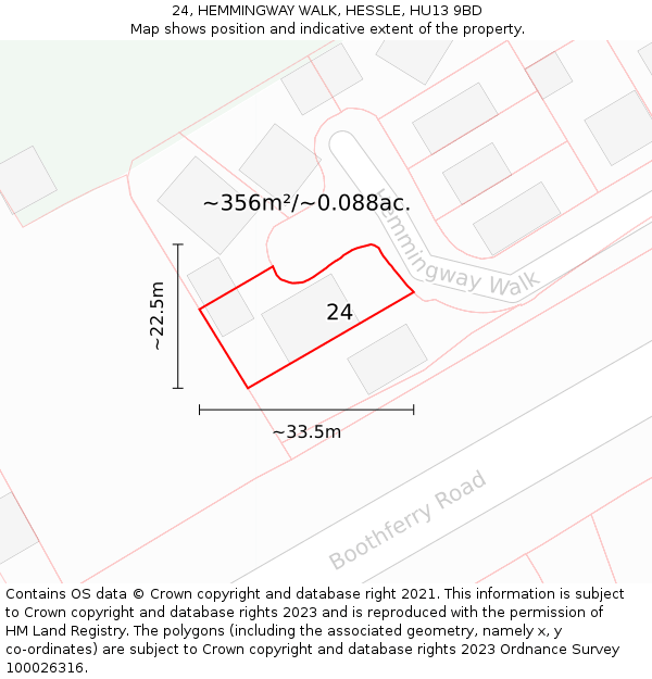 24, HEMMINGWAY WALK, HESSLE, HU13 9BD: Plot and title map