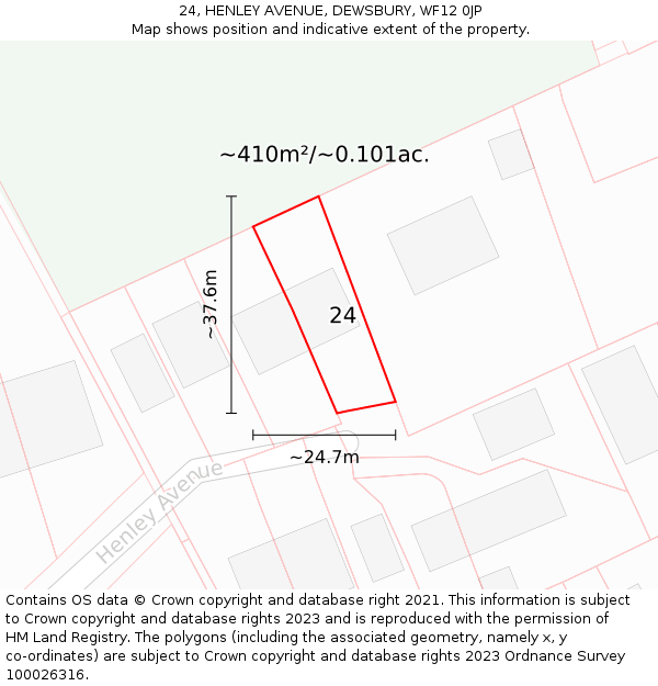 24, HENLEY AVENUE, DEWSBURY, WF12 0JP: Plot and title map