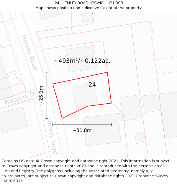 24, HENLEY ROAD, IPSWICH, IP1 3SR: Plot and title map