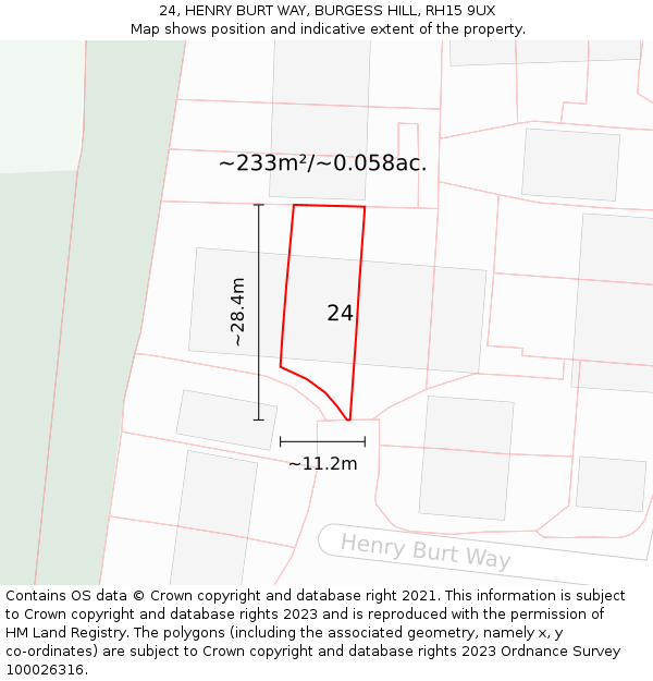 24, HENRY BURT WAY, BURGESS HILL, RH15 9UX: Plot and title map