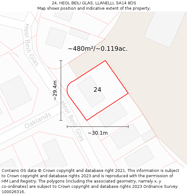 24, HEOL BEILI GLAS, LLANELLI, SA14 8DS: Plot and title map