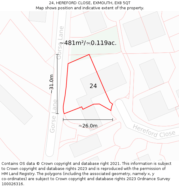 24, HEREFORD CLOSE, EXMOUTH, EX8 5QT: Plot and title map