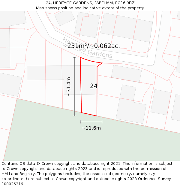 24, HERITAGE GARDENS, FAREHAM, PO16 9BZ: Plot and title map