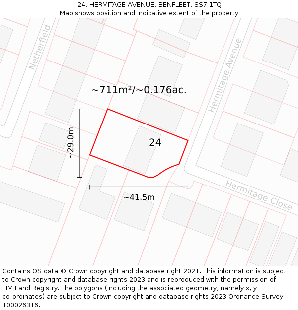 24, HERMITAGE AVENUE, BENFLEET, SS7 1TQ: Plot and title map