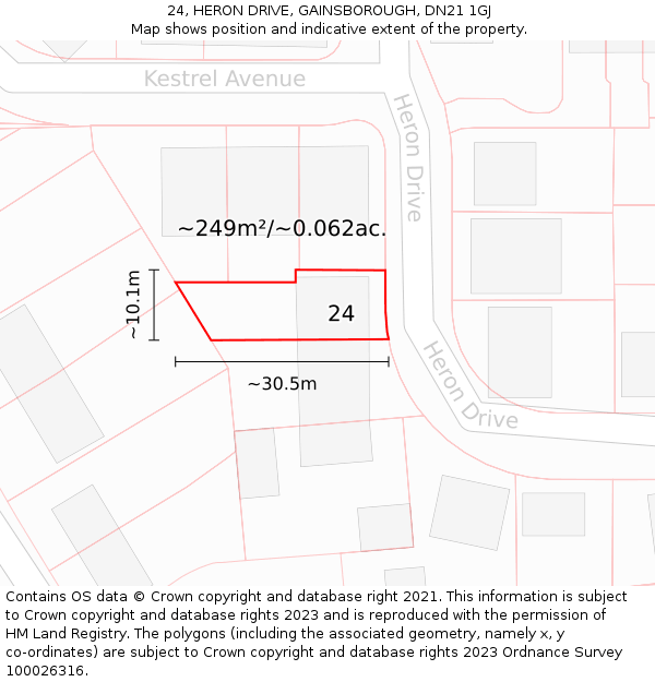 24, HERON DRIVE, GAINSBOROUGH, DN21 1GJ: Plot and title map