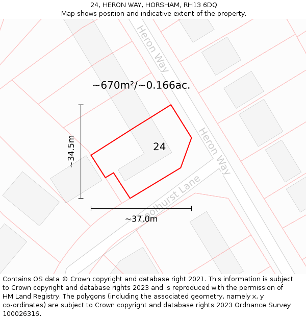 24, HERON WAY, HORSHAM, RH13 6DQ: Plot and title map