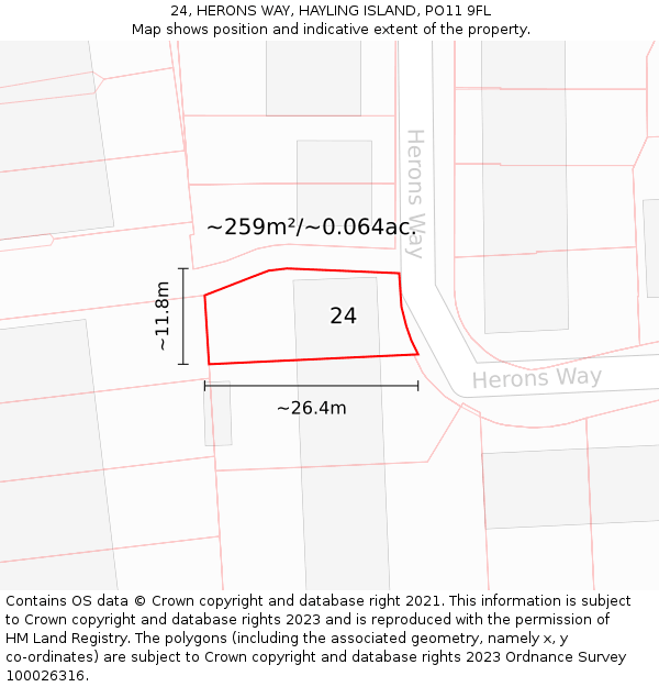 24, HERONS WAY, HAYLING ISLAND, PO11 9FL: Plot and title map