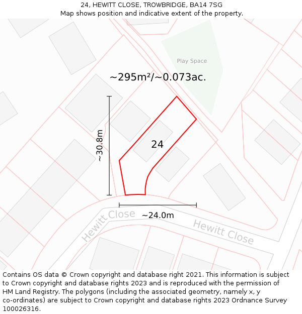 24, HEWITT CLOSE, TROWBRIDGE, BA14 7SG: Plot and title map