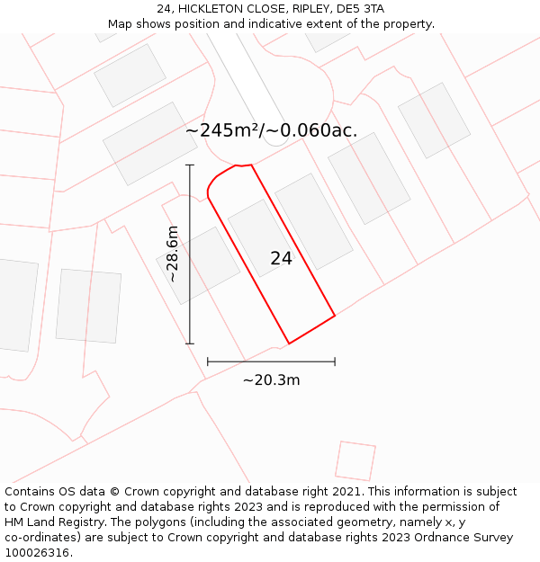 24, HICKLETON CLOSE, RIPLEY, DE5 3TA: Plot and title map