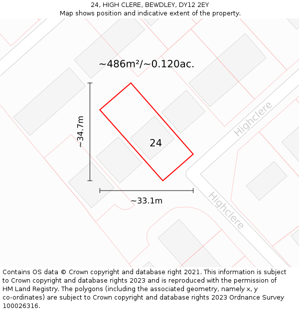 24, HIGH CLERE, BEWDLEY, DY12 2EY: Plot and title map