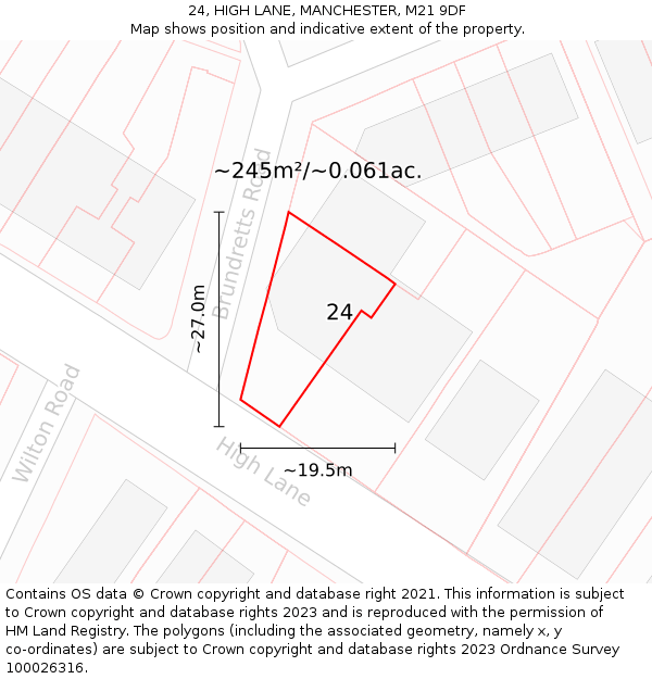24, HIGH LANE, MANCHESTER, M21 9DF: Plot and title map