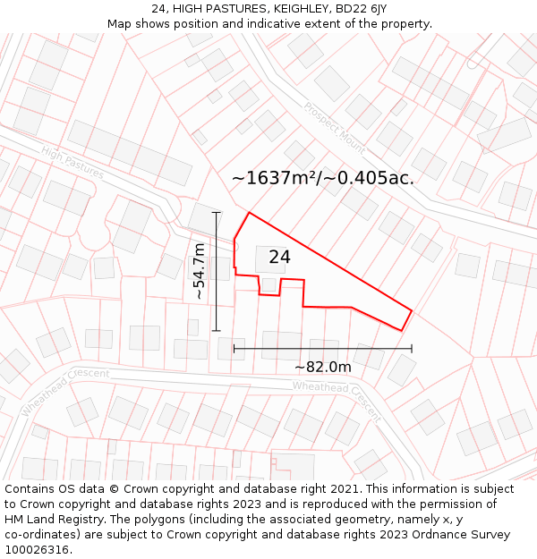 24, HIGH PASTURES, KEIGHLEY, BD22 6JY: Plot and title map