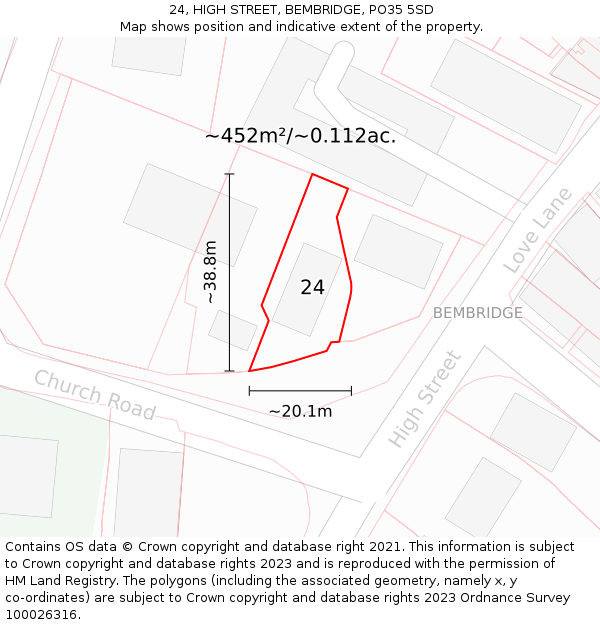 24, HIGH STREET, BEMBRIDGE, PO35 5SD: Plot and title map