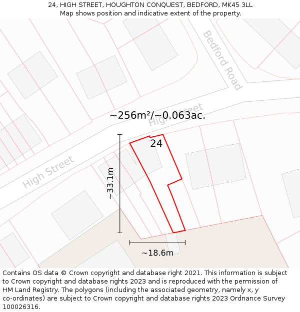 24, HIGH STREET, HOUGHTON CONQUEST, BEDFORD, MK45 3LL: Plot and title map