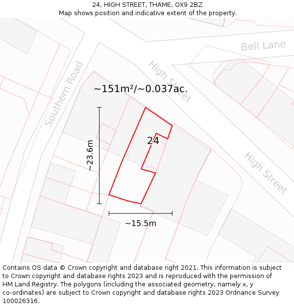 24, HIGH STREET, THAME, OX9 2BZ: Plot and title map