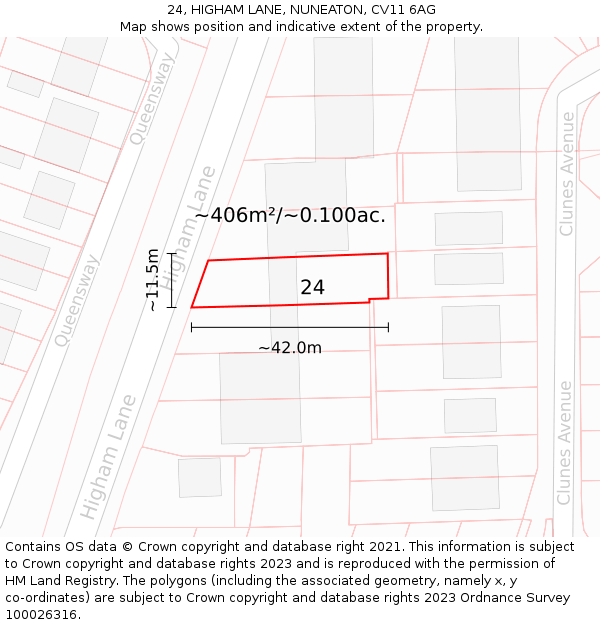 24, HIGHAM LANE, NUNEATON, CV11 6AG: Plot and title map