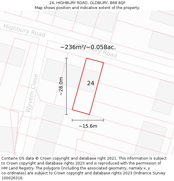 24, HIGHBURY ROAD, OLDBURY, B68 8QF: Plot and title map