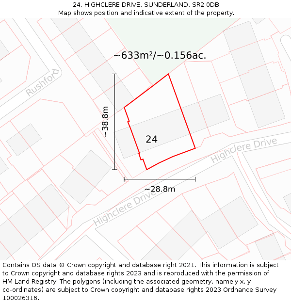 24, HIGHCLERE DRIVE, SUNDERLAND, SR2 0DB: Plot and title map