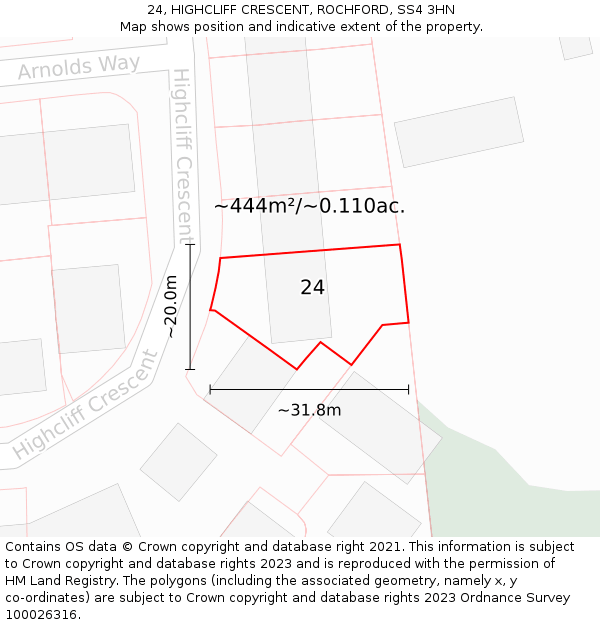 24, HIGHCLIFF CRESCENT, ROCHFORD, SS4 3HN: Plot and title map