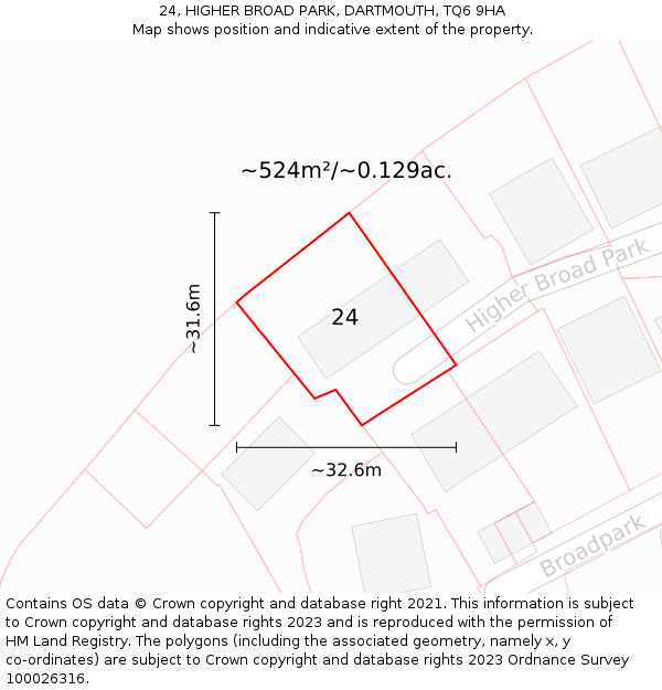 24, HIGHER BROAD PARK, DARTMOUTH, TQ6 9HA: Plot and title map