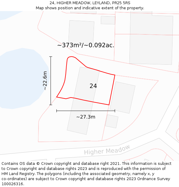 24, HIGHER MEADOW, LEYLAND, PR25 5RS: Plot and title map