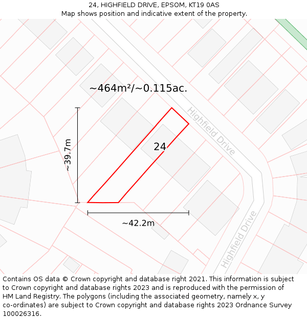 24, HIGHFIELD DRIVE, EPSOM, KT19 0AS: Plot and title map