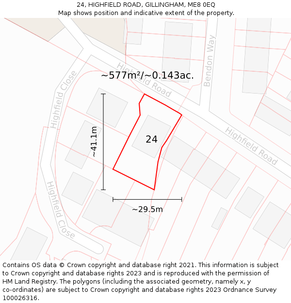 24, HIGHFIELD ROAD, GILLINGHAM, ME8 0EQ: Plot and title map