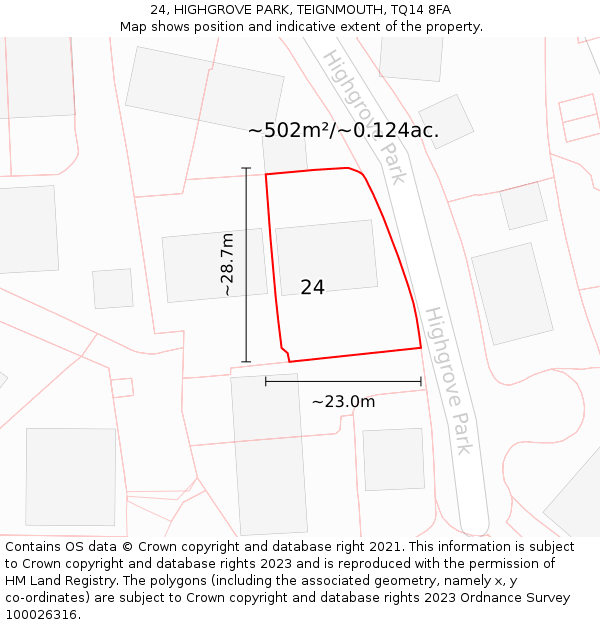 24, HIGHGROVE PARK, TEIGNMOUTH, TQ14 8FA: Plot and title map