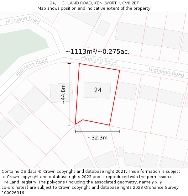 24, HIGHLAND ROAD, KENILWORTH, CV8 2ET: Plot and title map