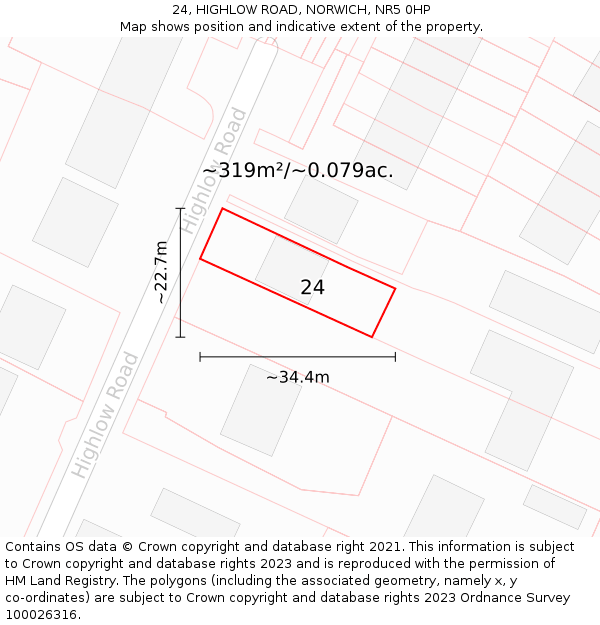 24, HIGHLOW ROAD, NORWICH, NR5 0HP: Plot and title map